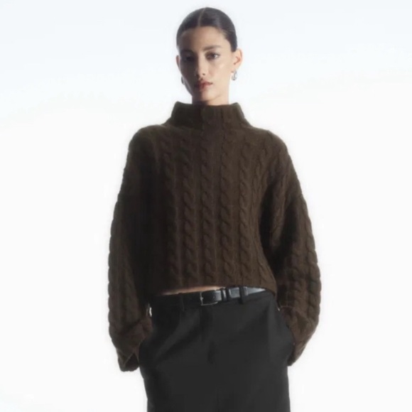COS Cable-knit turtleneck sweater, NWOT, Dark Brown, size S - Picture 3 of 8
